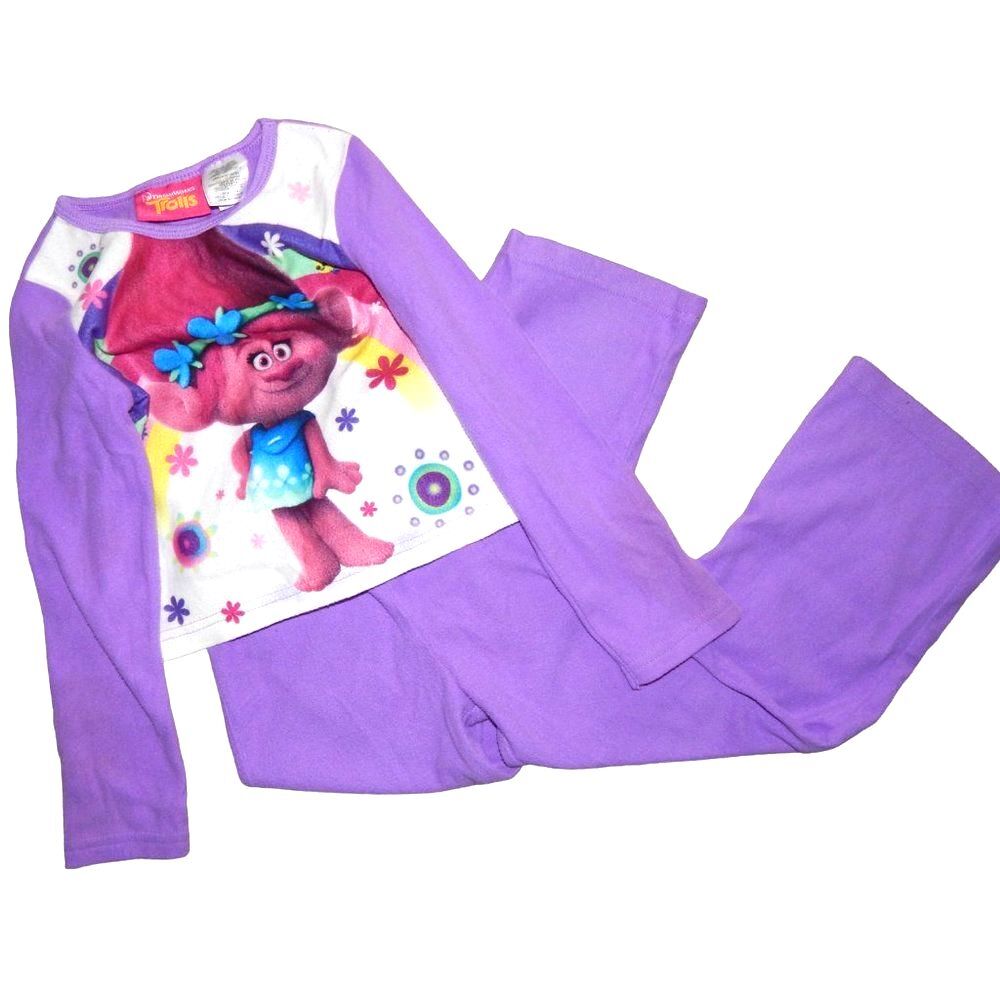 DreamWorks Trolls Girls XS 4/5 Poppy Purple Long Sleeve Pants Fleece Pajama Set